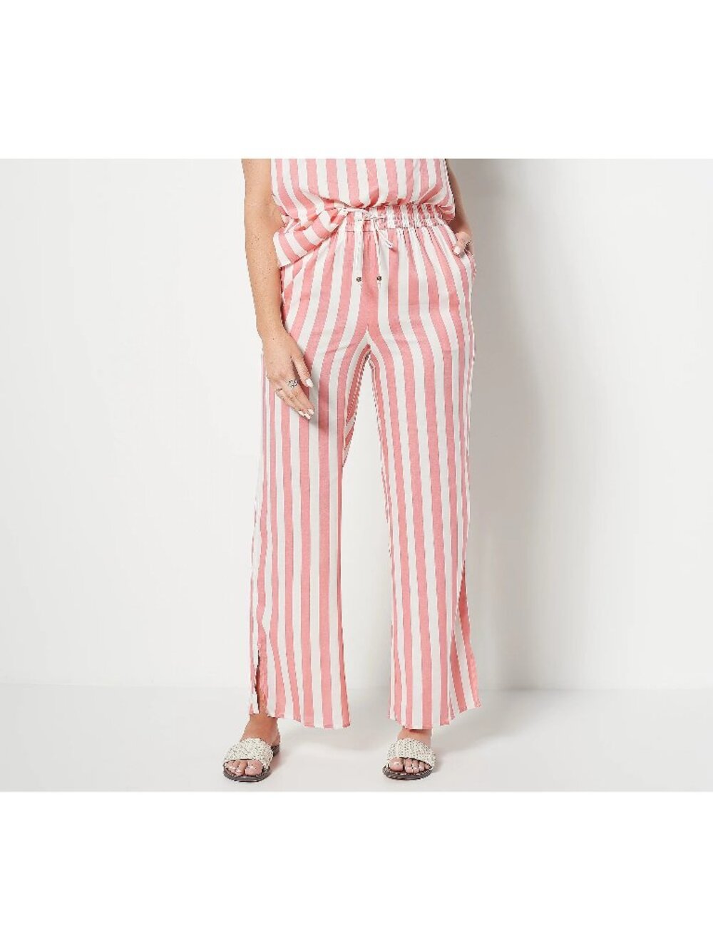 Candace Camern Bure Wide Leg Pant XL Regular Printed Side Slits Blossom Stripe